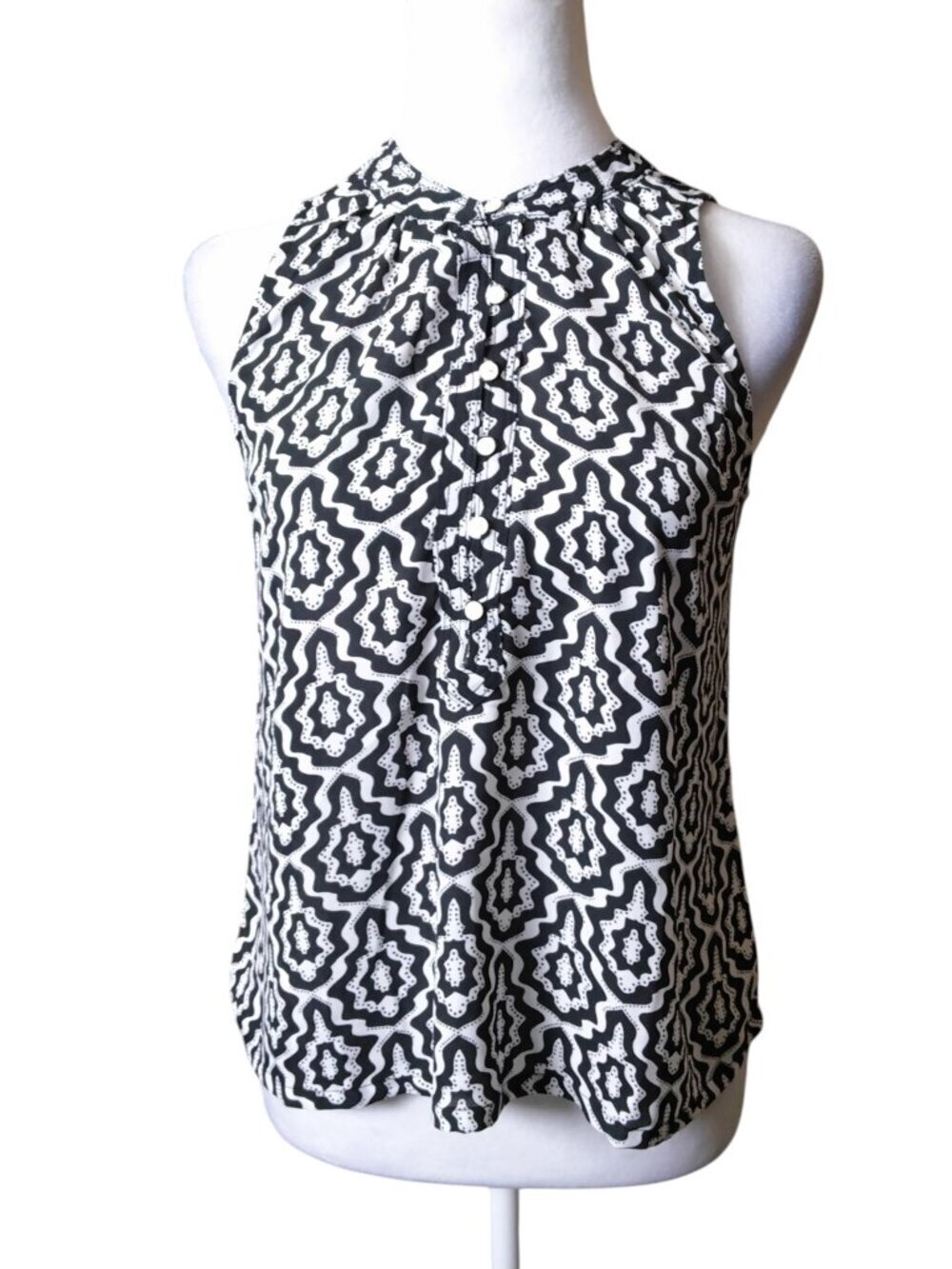 LOFT Sleeveless Geometric Print Top Black/White Size XS Office Lightweight